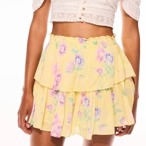 Love Shack Fancy Yellow Floral Mini Skirt